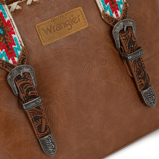 WG529-2002BR - Wrangler Western Embroidery Tote Bag - Brown