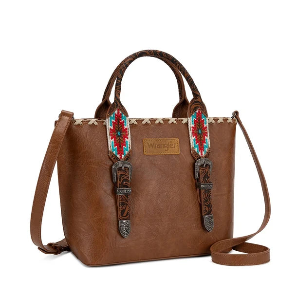 Load image into Gallery viewer, WG529-2002BR - Wrangler Western Embroidery Tote Bag - Brown
