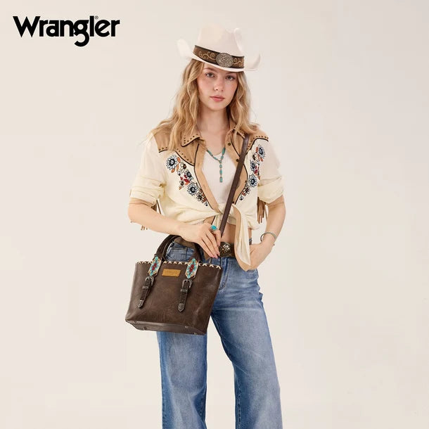 Load image into Gallery viewer, WG529-2002CF - Wrangler Western Embroidery Tote Bag - Coffee
