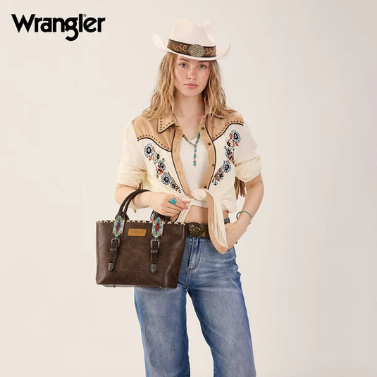 WG529-2002CF - Wrangler Western Embroidery Tote Bag - Coffee