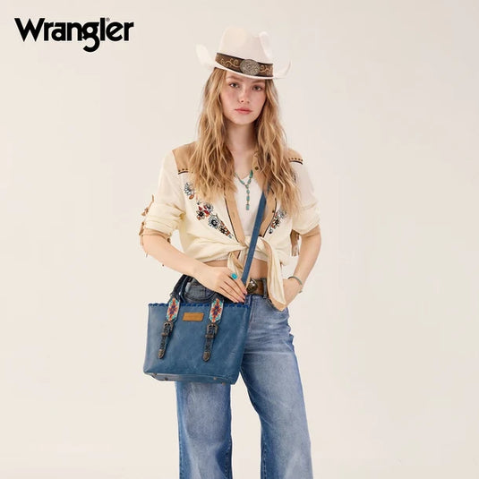 WG529-2002NY - Wrangler Western Embroidery Tote Bag - Navy