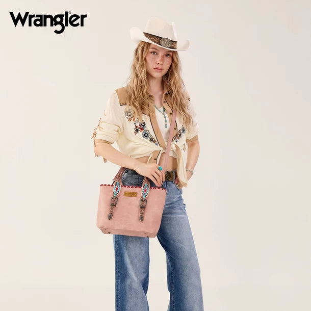 Load image into Gallery viewer, WG529-2002PK - Wrangler Western Embroidery Tote Bag - Pink
