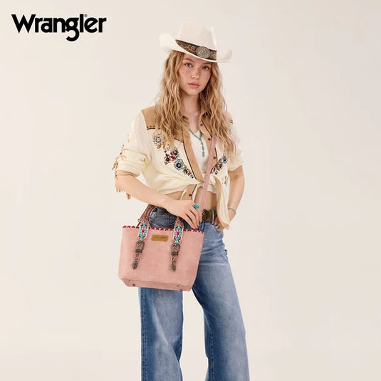 WG529-2002PK - Wrangler Western Embroidery Tote Bag - Pink