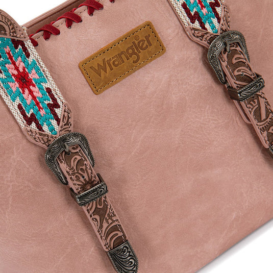 WG529-2002PK - Wrangler Western Embroidery Tote Bag - Pink