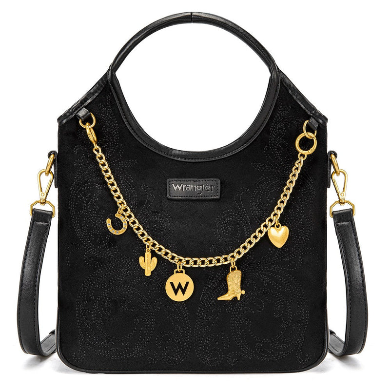 Load image into Gallery viewer, WG533-9801BK - Wrangler Charm Chain Hobo Tote Bag - Black
