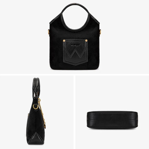 Load image into Gallery viewer, WG533-9801BK - Wrangler Charm Chain Hobo Tote Bag - Black
