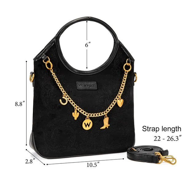 Load image into Gallery viewer, WG533-9801BK - Wrangler Charm Chain Hobo Tote Bag - Black
