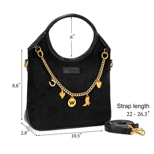 WG533-9801BK - Wrangler Charm Chain Hobo Tote Bag - Black