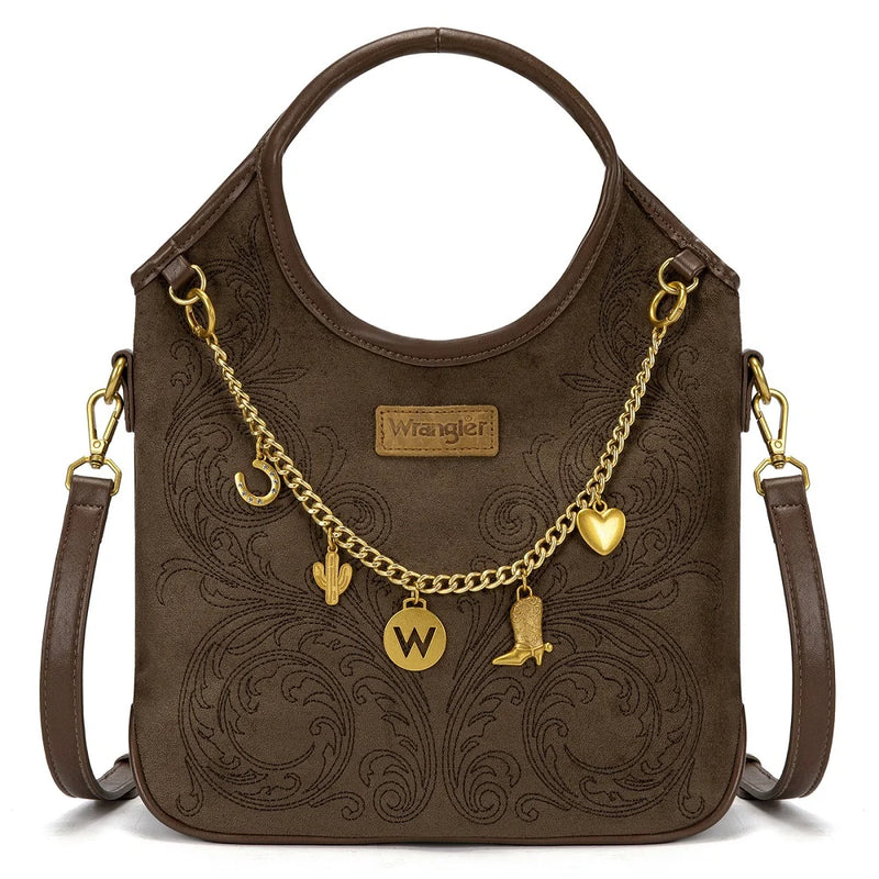 Load image into Gallery viewer, WG533-9801CF - Wrangler Charm Chain Hobo Tote Bag - Coffee
