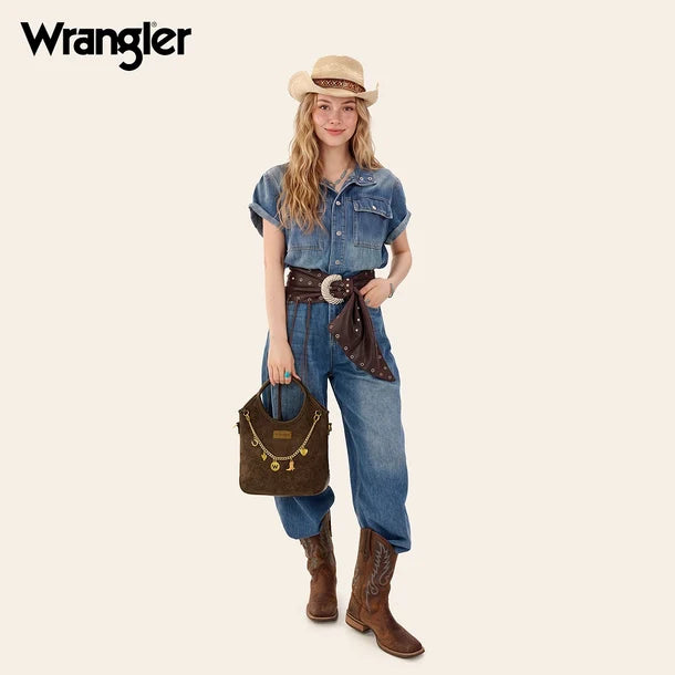 Load image into Gallery viewer, WG533-9801CF - Wrangler Charm Chain Hobo Tote Bag - Coffee
