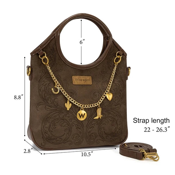 Load image into Gallery viewer, WG533-9801CF - Wrangler Charm Chain Hobo Tote Bag - Coffee
