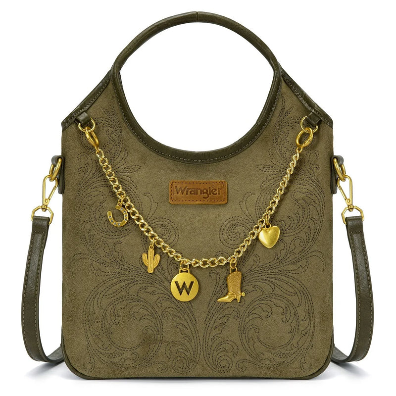 Load image into Gallery viewer, WG533-9801GN - Wrangler Charm Chain Hobo Tote Bag - Green
