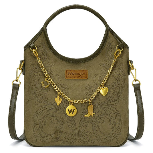 WG533-9801GN - Wrangler Charm Chain Hobo Tote Bag - Green