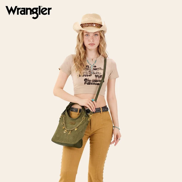 Load image into Gallery viewer, WG533-9801GN - Wrangler Charm Chain Hobo Tote Bag - Green
