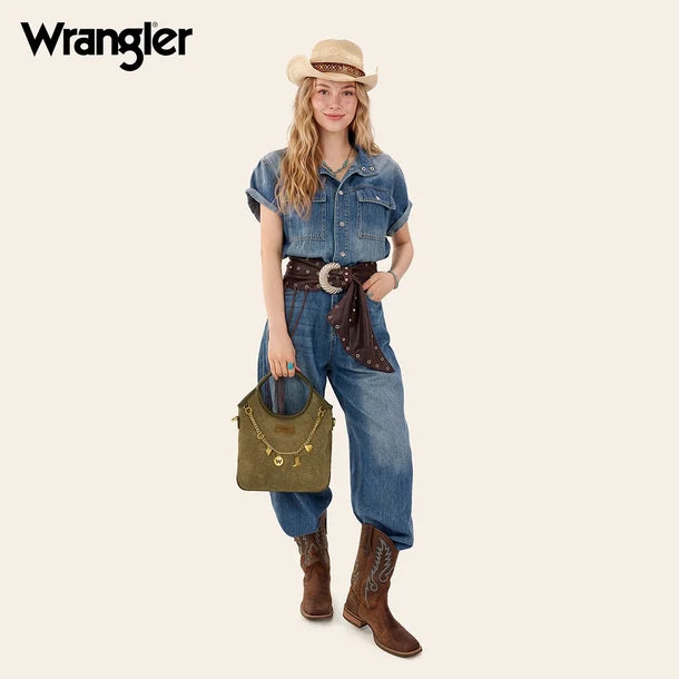 Load image into Gallery viewer, WG533-9801GN - Wrangler Charm Chain Hobo Tote Bag - Green
