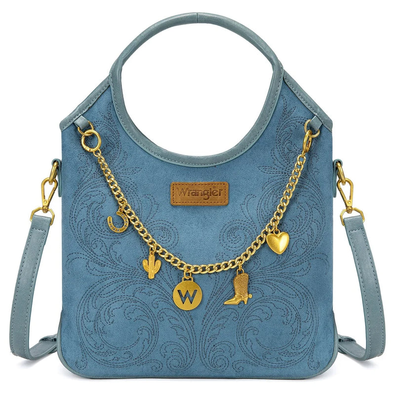 Load image into Gallery viewer, WG533-9801JN - Wrangler Charm Chain Hobo Tote Bag - Jean
