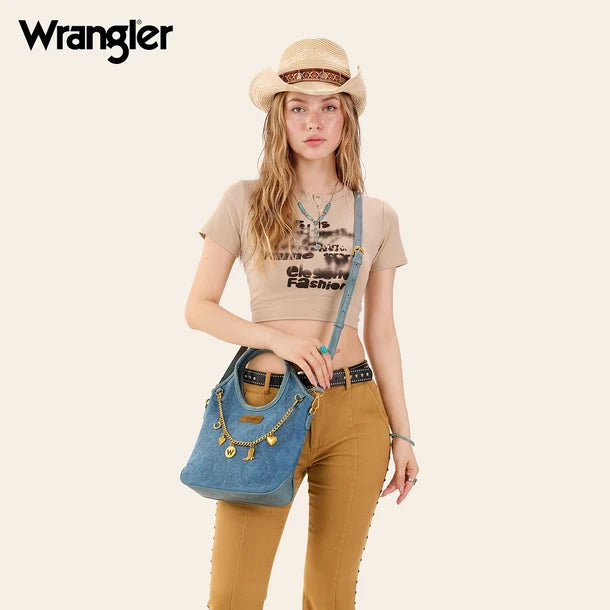 Load image into Gallery viewer, WG533-9801JN - Wrangler Charm Chain Hobo Tote Bag - Jean
