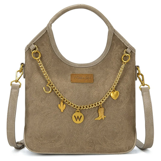 WG533-9801KH - Wrangler Charm Chain Hobo Tote Bag - Khaki