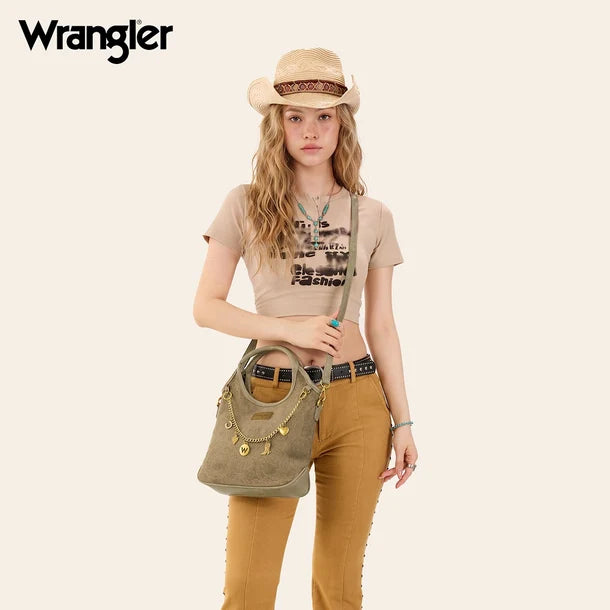 Load image into Gallery viewer, WG533-9801KH - Wrangler Charm Chain Hobo Tote Bag - Khaki
