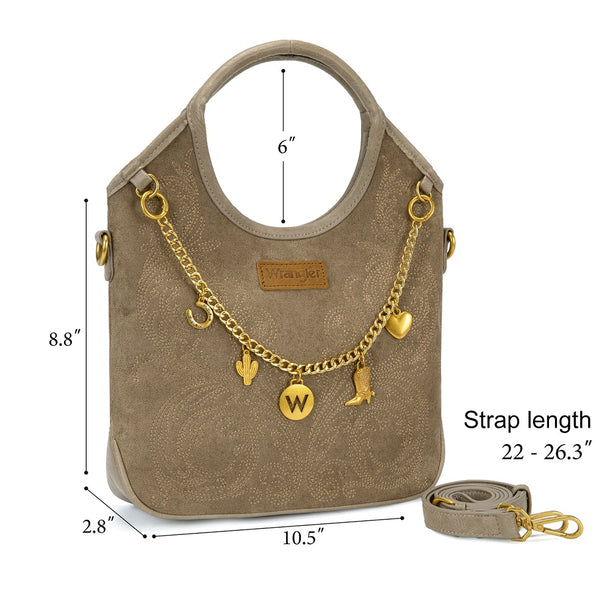 Load image into Gallery viewer, WG533-9801KH - Wrangler Charm Chain Hobo Tote Bag - Khaki
