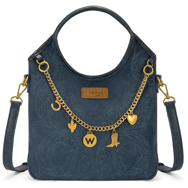 Load image into Gallery viewer, WG533-9801NY - Wrangler Charm Chain Hobo Tote Bag - Navy
