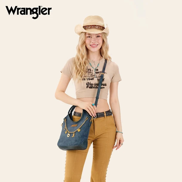 Load image into Gallery viewer, WG533-9801NY - Wrangler Charm Chain Hobo Tote Bag - Navy
