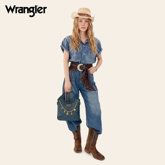 WG533-9801NY - Wrangler Charm Chain Hobo Tote Bag - Navy