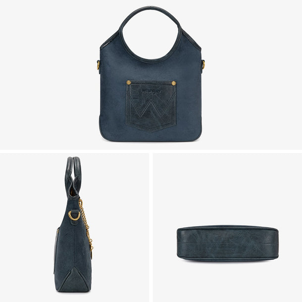 Load image into Gallery viewer, WG533-9801NY - Wrangler Charm Chain Hobo Tote Bag - Navy
