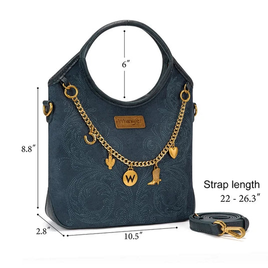WG533-9801NY - Wrangler Charm Chain Hobo Tote Bag - Navy