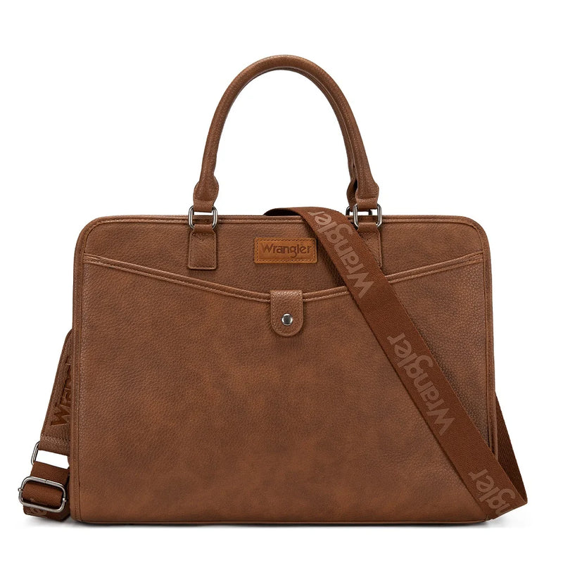 Load image into Gallery viewer, WG537-8119BR - Wrangler Pebbled Faux Leather Laptop Brief Bag - Brown
