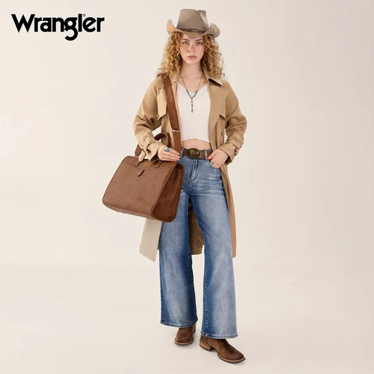 WG537-8119BR - Wrangler Pebbled Faux Leather Laptop Brief Bag - Brown