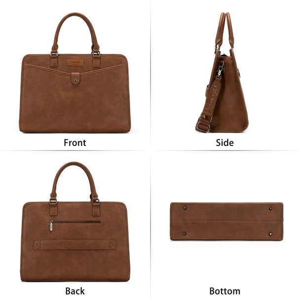 Load image into Gallery viewer, WG537-8119BR - Wrangler Pebbled Faux Leather Laptop Brief Bag - Brown
