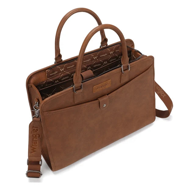 Load image into Gallery viewer, WG537-8119BR - Wrangler Pebbled Faux Leather Laptop Brief Bag - Brown
