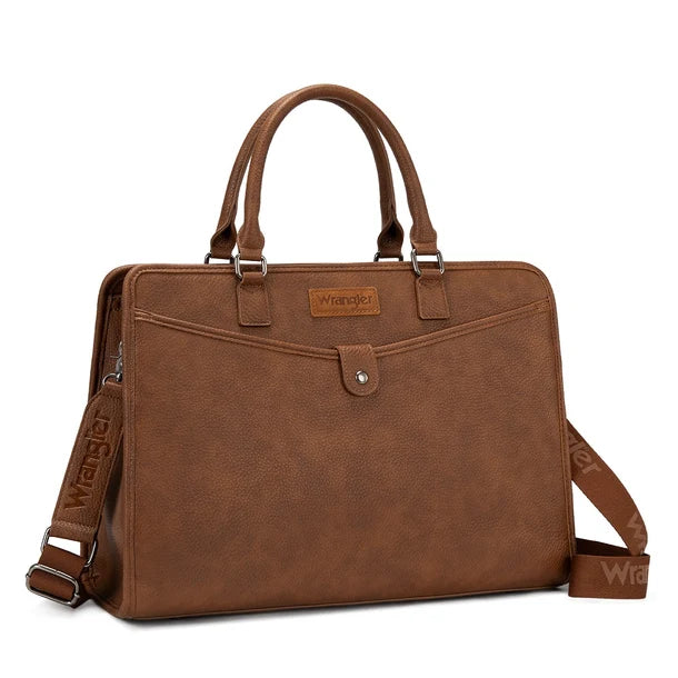Load image into Gallery viewer, WG537-8119BR - Wrangler Pebbled Faux Leather Laptop Brief Bag - Brown
