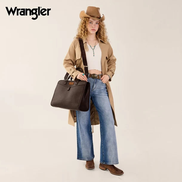 Load image into Gallery viewer, WG537-8119CF - Wrangler Pebbled Faux Leather Laptop Brief Bag - Coffee
