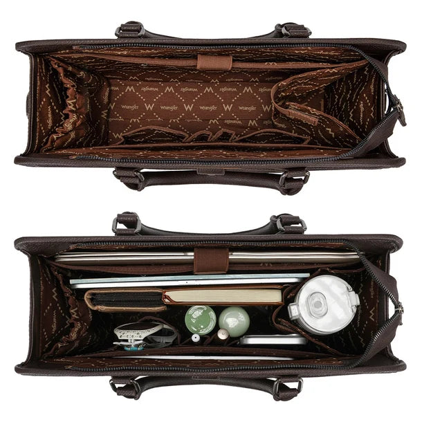 Load image into Gallery viewer, WG537-8119CF - Wrangler Pebbled Faux Leather Laptop Brief Bag - Coffee
