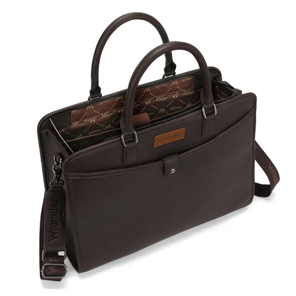 Load image into Gallery viewer, WG537-8119CF - Wrangler Pebbled Faux Leather Laptop Brief Bag - Coffee
