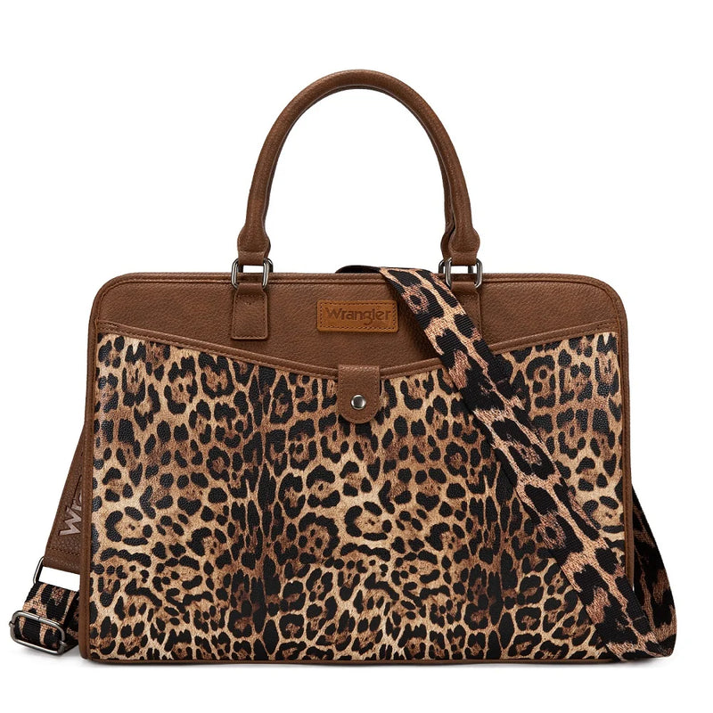 Load image into Gallery viewer, WG537-8119LP - Wrangler Pebbled Faux Leather Laptop Brief Bag - Leopard
