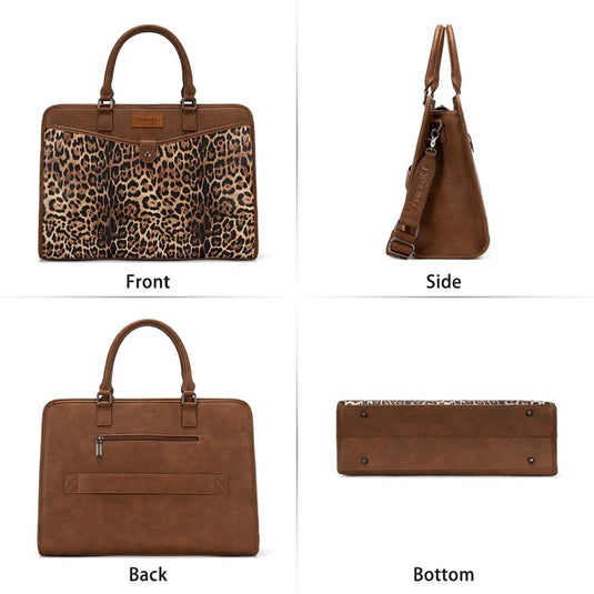 WG537-8119LP - Wrangler Pebbled Faux Leather Laptop Brief Bag - Leopard