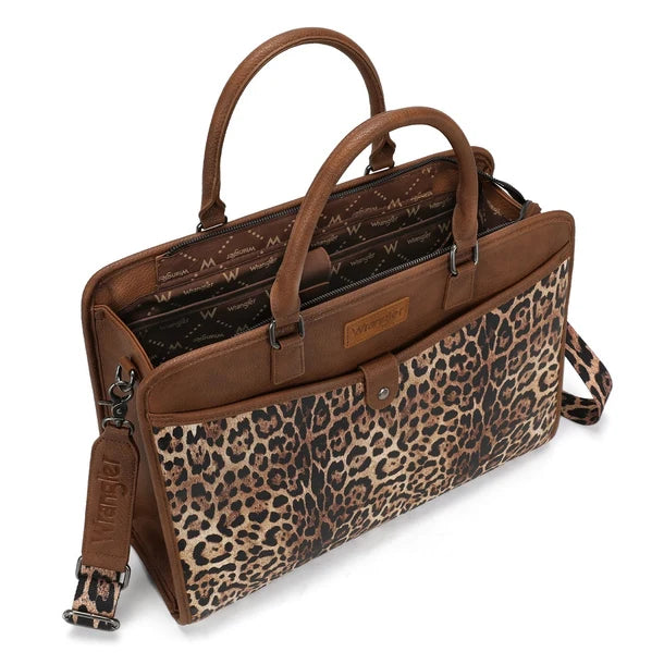 Load image into Gallery viewer, WG537-8119LP - Wrangler Pebbled Faux Leather Laptop Brief Bag - Leopard
