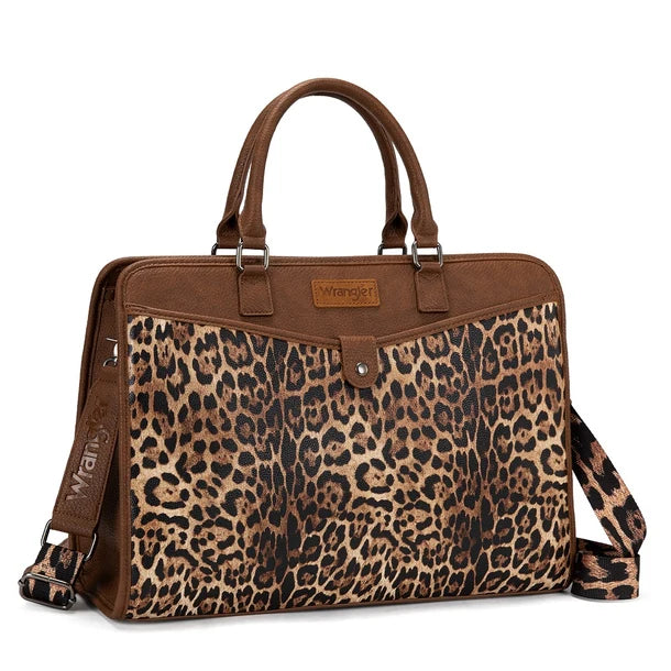 Load image into Gallery viewer, WG537-8119LP - Wrangler Pebbled Faux Leather Laptop Brief Bag - Leopard
