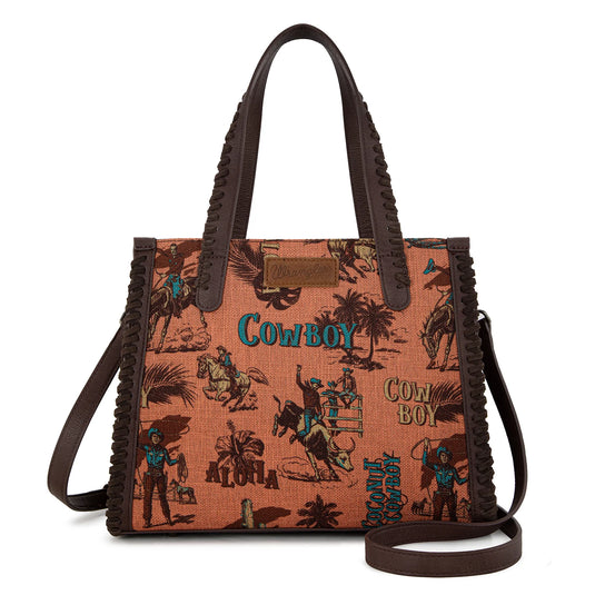 WG60G-8317DBR - Wrangler Vintage Retro Cowboy Print Concealed Carry Satchel/Crossbody