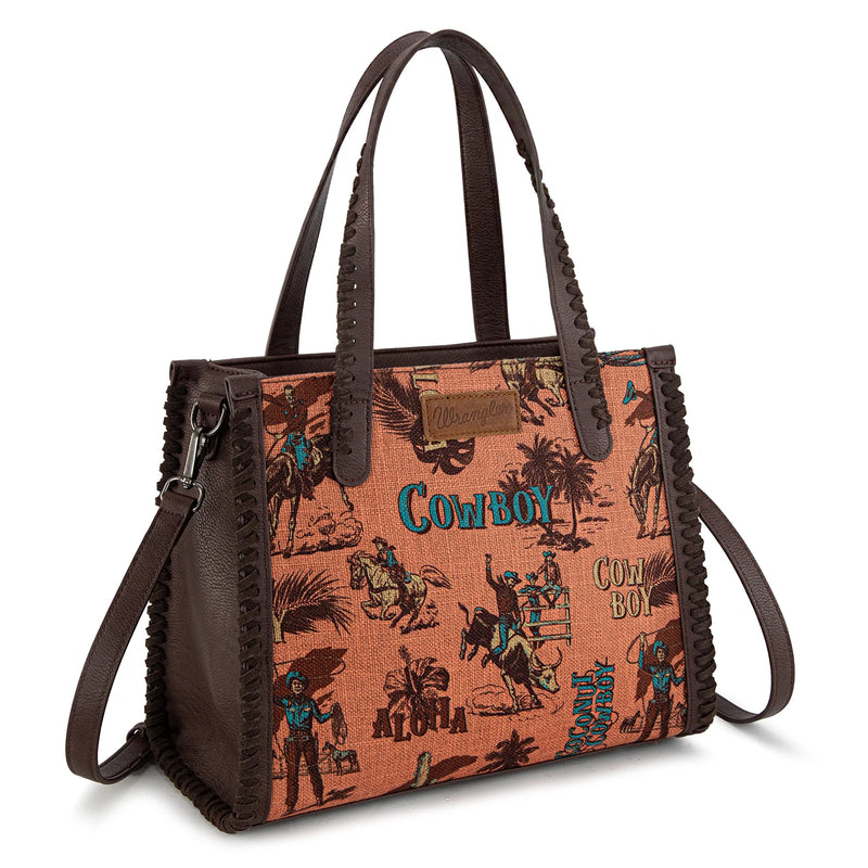 Load image into Gallery viewer, WG60G-8317DBR - Wrangler Vintage Retro Cowboy Print Concealed Carry Satchel/Crossbody
