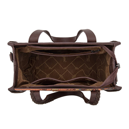 WG60G-8317DBR - Wrangler Vintage Retro Cowboy Print Concealed Carry Satchel/Crossbody