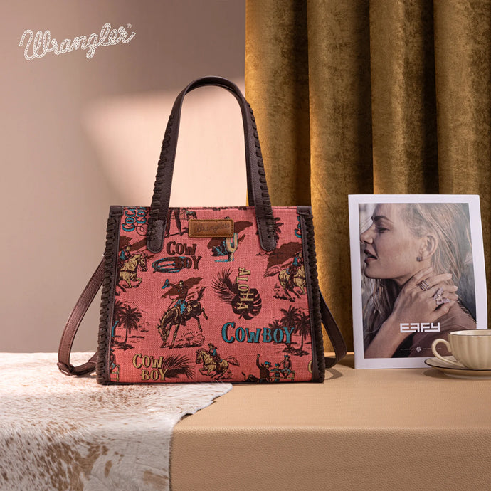 WG60G-8317HPK - Wrangler Vintage Retro Cowboy Print Concealed Carry Satchel/Crossbody