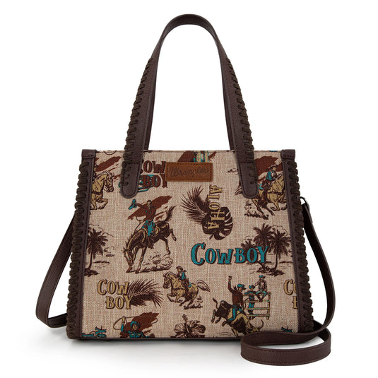 WG60G-8317TN - Wrangler Vintage Retro Cowboy Print Concealed Carry Satchel/Crossbody