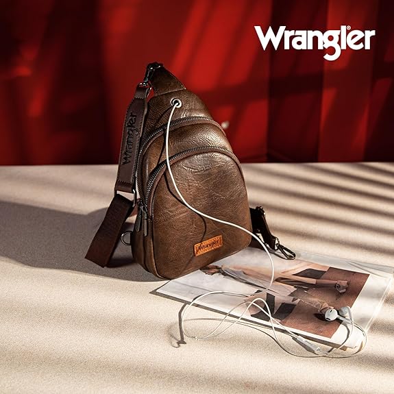 WG87-227CF - Wrangler Sling Bag/Crossbody/Chest Bag Dual Zippered Compartment - Coffee