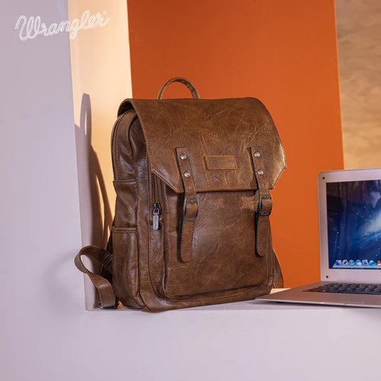 WG98-043DBR - Wrangler Belt Buckle Laptop Backpack - Dark Brown