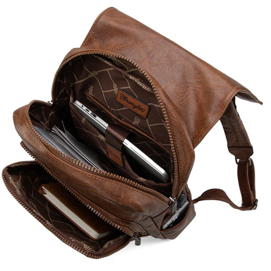 WG98-043DBR - Wrangler Belt Buckle Laptop Backpack - Dark Brown