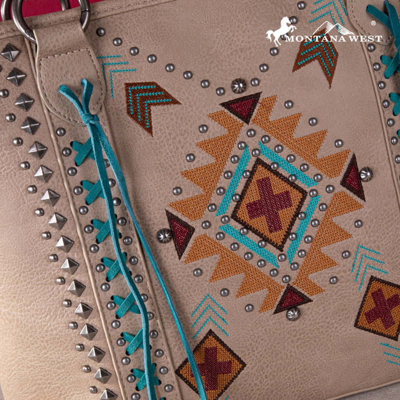 Load image into Gallery viewer, MW1248G-8317TN - Montana West Embroidered Aztec Collection Concealed Carry Tote
